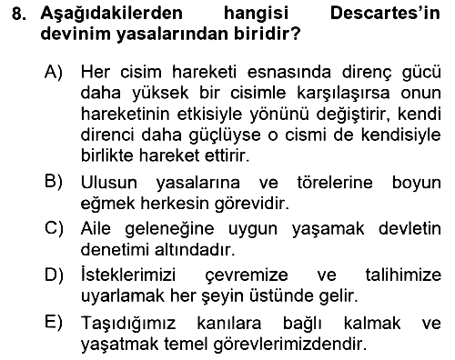 Modern Felsefe 1 2024-2025 Ara Sınav - 8. soru