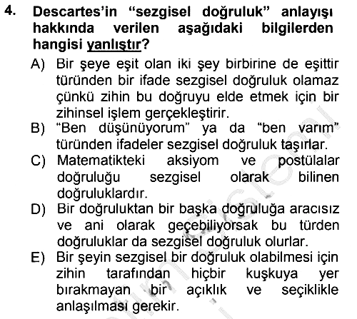 Modern Felsefe 1 2014-2015 Dönem Sonu Sınavı - 4. soru