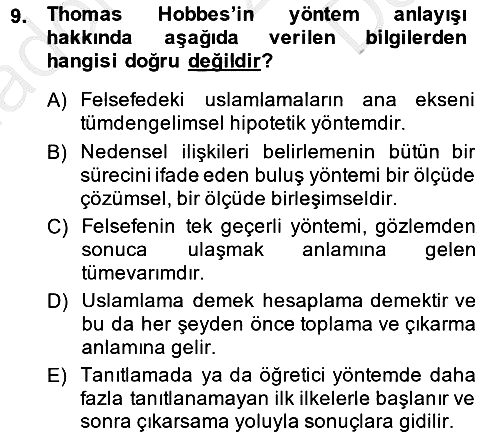 Modern Felsefe 1 2014-2015 Dönem Sonu Sınavı - 9. soru