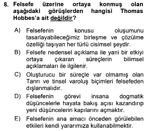 Modern Felsefe 1 2017-2018 Dönem Sonu Sınavı - 8. soru