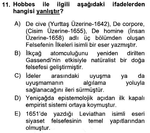 Modern Felsefe 1 2018-2019 Dönem Sonu Sınavı - 11. soru