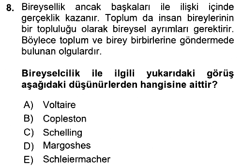 Modern Felsefe 2 2021-2022 Dönem Sonu Sınavı - 8. soru