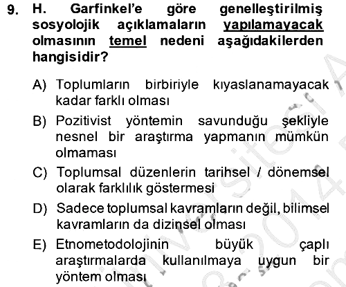 Modern Sosyoloji 2013-2014 Dönem Sonu Sınavı - 9. soru