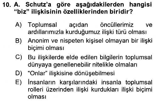 Modern Sosyoloji 2018-2019 Dönem Sonu Sınavı - 10. soru