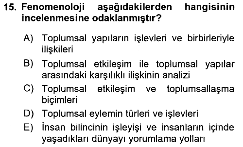 Modern Sosyoloji 2022-2023 Yaz Okulu Sınavı - 15. soru