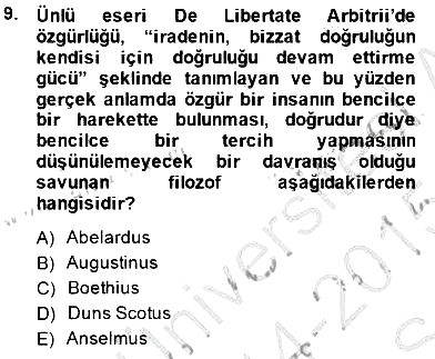 Ortaçağ Felsefesi 1 2014-2015 Ara Sınav - 9. soru