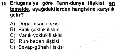 Ortaçağ Felsefesi 1 2014-2015 Ara Sınav - 15. soru