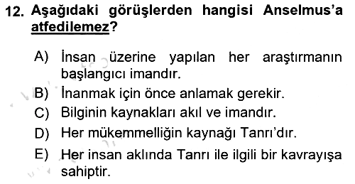 Ortaçağ Felsefesi 1 2017-2018 Ara Sınav - 12. soru