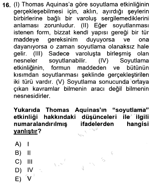Ortaçağ Felsefesi 1 2017-2018 Ara Sınav - 16. soru