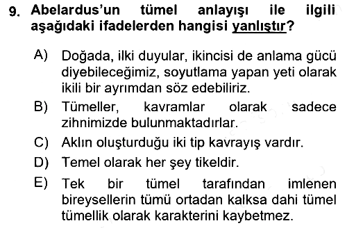 Ortaçağ Felsefesi 1 2018-2019 Ara Sınav - 9. soru