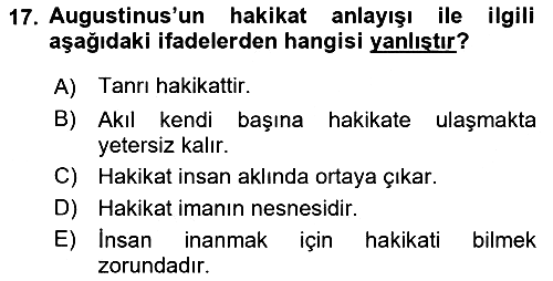 Ortaçağ Felsefesi 1 2019-2020 Ara Sınav - 17. soru