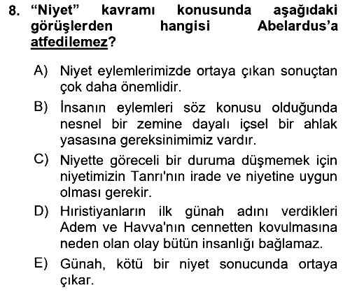 Ortaçağ Felsefesi 1 2021-2022 Ara Sınav - 8. soru