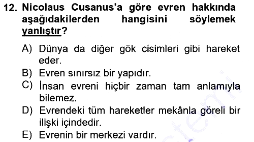 Ortaçağ Felsefesi 1 2012-2013 Dönem Sonu Sınavı - 12. soru