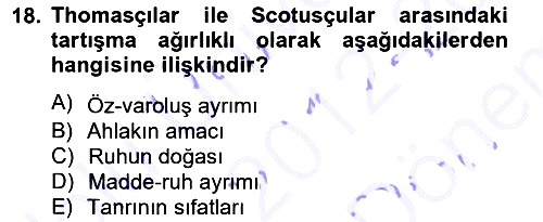 Ortaçağ Felsefesi 1 2012-2013 Dönem Sonu Sınavı - 18. soru