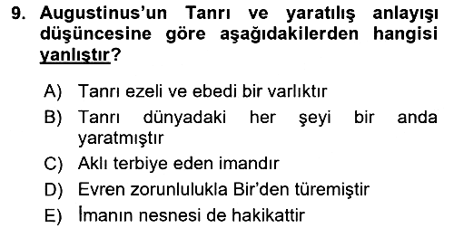 Ortaçağ Felsefesi 1 2021-2022 Dönem Sonu Sınavı - 9. soru