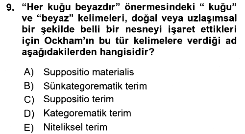 Ortaçağ Felsefesi 1 2021-2022 Yaz Okulu Sınavı - 9. soru