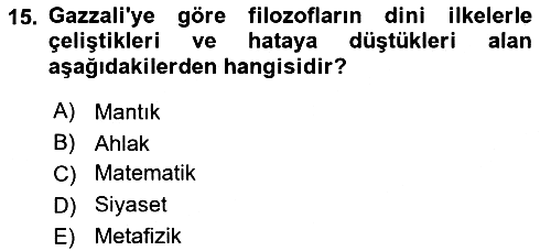Ortaçağ Felsefesi 2 2022-2023 Yaz Okulu Sınavı - 15. soru