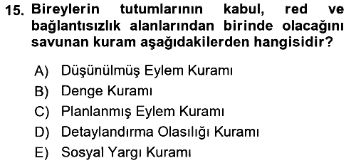 Psikoloji 2017-2018 3 Ders Sınavı - 15. soru