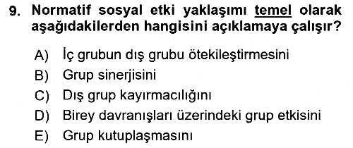 Psikoloji 2021-2022 Dönem Sonu Sınavı - 9. soru