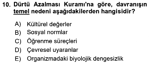 Psikoloji 2025-2026 Dönem Sonu Sınavı - 10. soru