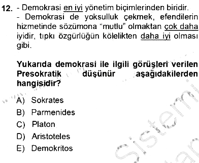 Siyaset Felsefesi 1 2013-2014 Ara Sınav - 12. soru