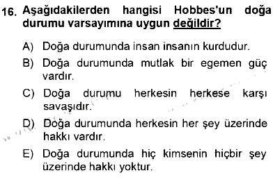 Siyaset Felsefesi 1 2013-2014 Ara Sınav - 16. soru