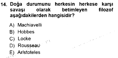 Siyaset Felsefesi 1 2014-2015 Ara Sınav - 14. soru