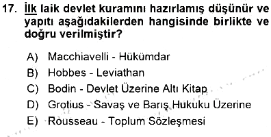Siyaset Felsefesi 1 2015-2016 Ara Sınav - 17. soru