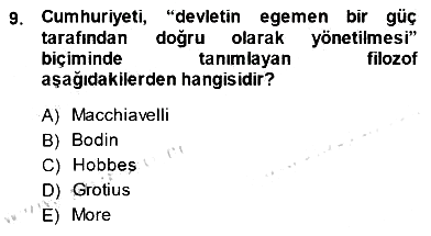 Siyaset Felsefesi 1 2013-2014 Dönem Sonu Sınavı - 9. soru