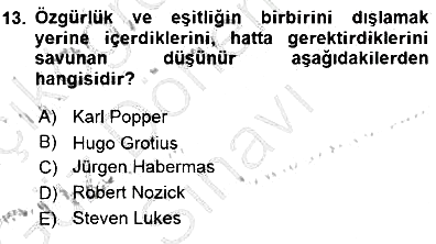 Siyaset Felsefesi 1 2015-2016 Dönem Sonu Sınavı - 13. soru