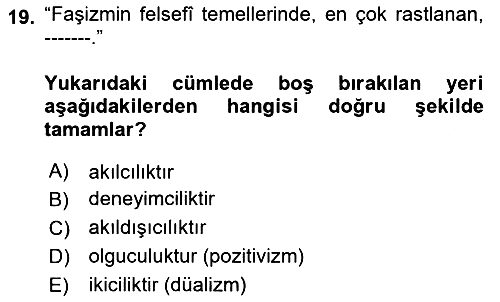 Siyaset Felsefesi 2 2024-2025 Ara Sınav - 19. soru