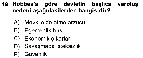 Siyaset Felsefesi 2 2015-2016 Dönem Sonu Sınavı - 19. soru