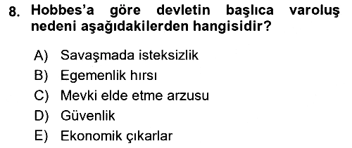 Siyaset Felsefesi 2 2017-2018 Dönem Sonu Sınavı - 8. soru
