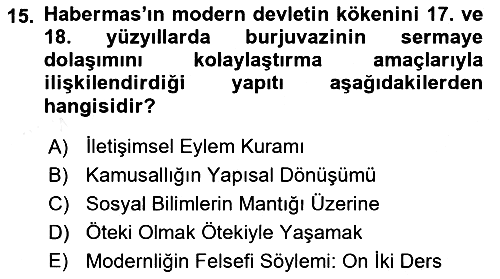 Siyaset Felsefesi 2 2018-2019 Dönem Sonu Sınavı - 15. soru