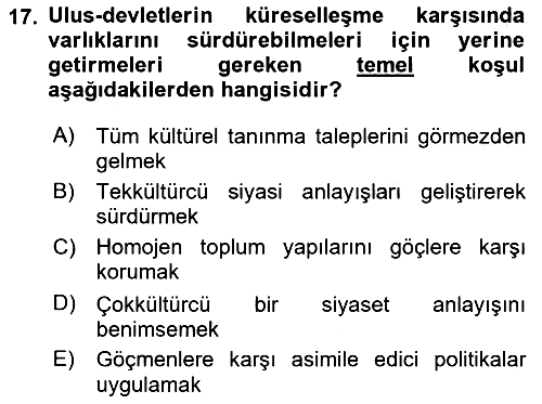 Siyaset Felsefesi 2 2018-2019 Dönem Sonu Sınavı - 17. soru