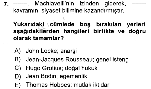 Siyaset Felsefesi 2 2023-2024 Dönem Sonu Sınavı - 7. soru