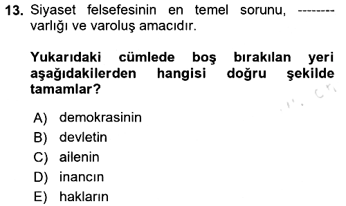 Siyaset Felsefesi 2 2024-2025 Dönem Sonu Sınavı - 13. soru