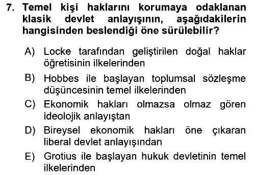Siyaset Felsefesi 2 2022-2023 Yaz Okulu Sınavı - 7. soru