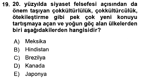 Siyaset Felsefesi 2 2022-2023 Yaz Okulu Sınavı - 19. soru