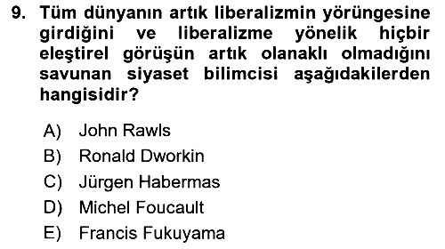 Siyaset Felsefesi 2 2024-2025 Yaz Okulu Sınavı - 9. soru