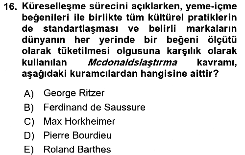 Sosyal Bilimlerde Temel Kavramlar 2017-2018 3 Ders Sınavı - 16. soru