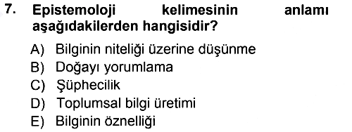 Sosyal Bilimlerde Temel Kavramlar 2012-2013 Dönem Sonu Sınavı - 7. soru