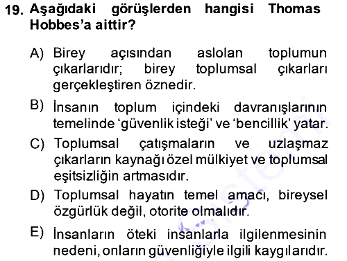 Sosyal Bilimlerde Temel Kavramlar 2013-2014 Dönem Sonu Sınavı - 19. soru