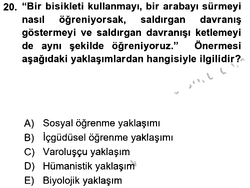Sosyal Psikoloji 1 2016-2017 3 Ders Sınavı - 20. soru