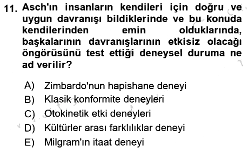 Sosyal Psikoloji 1 2019-2020 Ara Sınav - 11. soru