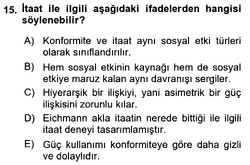 Sosyal Psikoloji 1 2019-2020 Ara Sınav - 15. soru