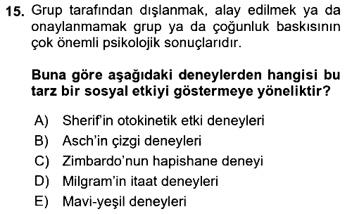 Sosyal Psikoloji 1 2023-2024 Ara Sınav - 15. soru
