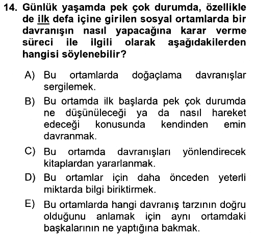Sosyal Psikoloji 1 2024-2025 Ara Sınav - 14. soru