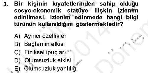 Sosyal Psikoloji 1 2014-2015 Dönem Sonu Sınavı - 3. soru