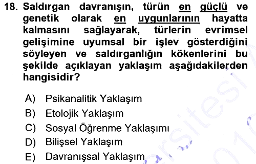 Sosyal Psikoloji 1 2015-2016 Dönem Sonu Sınavı - 18. soru